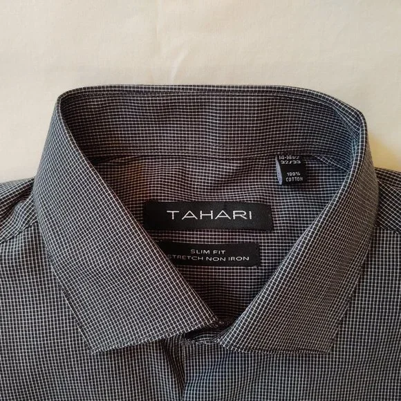 TAHARI SLIM FIT STRETCH NON-IRON MEN LONG SLEEVE DRESS SHIRT - 14-14.5 (32/33) - Picture 2 of 8